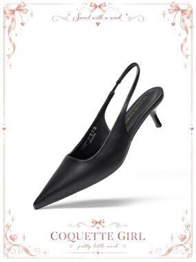 Kitten Heel Slingback Pumps Pointed Toe Faux Leather Office Heels